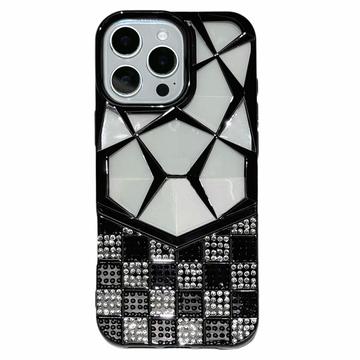 iPhone 16 Pro Max Rhinestone Geometric Diamond model caz - negru