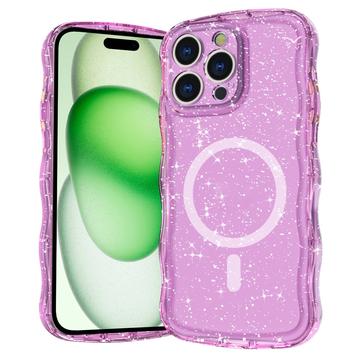 Husă MagSafe iPhone 16 Pro Max Wave-Edge Laser Glitter - roz translucid