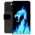 Husă Portofel Premium - iPhone 16 Pro - Dragon din Foc Albastru