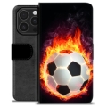 Husă Portofel Premium - iPhone 16 Pro - Fotbal în Flăcări