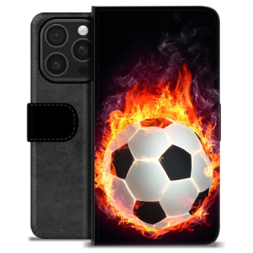 Husă Portofel Premium - iPhone 16 Pro - Fotbal în Flăcări