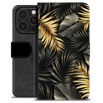 Husă Portofel Premium - iPhone 16 Pro - Frunze Aurii