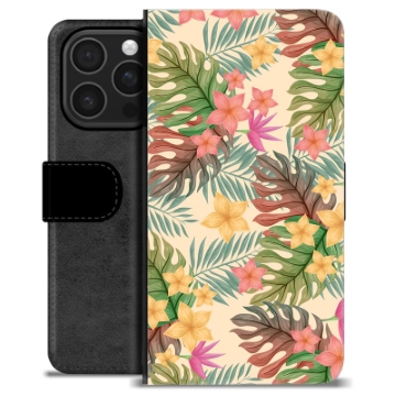 Husă Portofel Premium - iPhone 16 Pro - Flori Roz