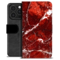 Husă Portofel Premium - iPhone 16 Pro - Marmură Roșie