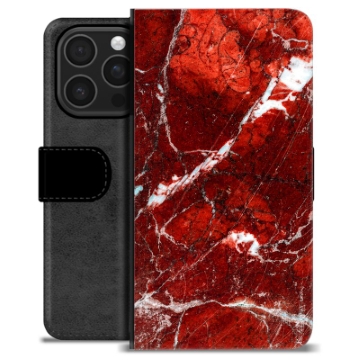 Husă Portofel Premium - iPhone 16 Pro - Marmură Roșie