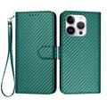 iPhone 16 Pro Husă portofel premium cu curea - fibra de carbon textură - Verde carbon
