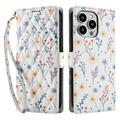 iPhone 16 Pro Husă portofel cu motive florale rombice - Flori colorate