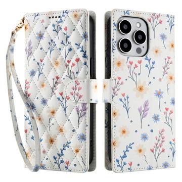 iPhone 16 Pro Husă portofel cu motive florale rombice