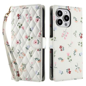 iPhone 16 Pro Husă portofel cu motive florale rombice - Trandafiri