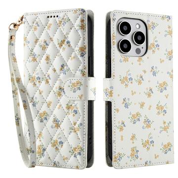 iPhone 16 Pro Husă portofel cu motive florale rombice - Flori galbene