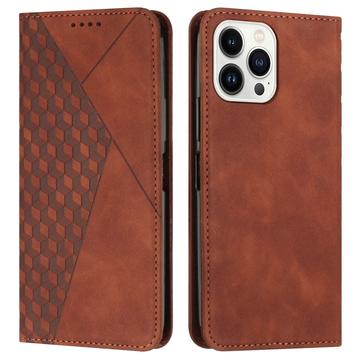 Husa portofel cu model romb iPhone 16 Pro cu închidere magnetică - Maro