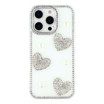 Husă hibridă iPhone 16 Pro Dragoste strălucitoare și perlă - alb