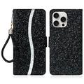 iPhone 16 Pro - Husă elegantă cu sclipici pentru portofel - negru