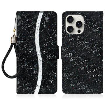 iPhone 16 Pro - Husă elegantă cu sclipici pentru portofel - negru