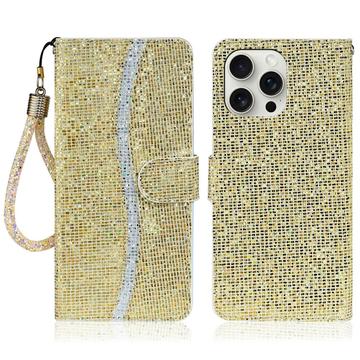 iPhone 16 Pro Husă portofel elegantă cu sclipici - Auriu