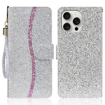 iPhone 16 Pro - Husă elegantă cu sclipici pentru portofel - Argintiu