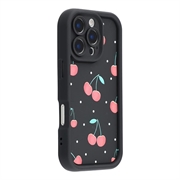 Husă TPU rezistentă la șocuri iPhone 16 Pro cu margini ridicate - negru / Cireșe
