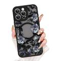 iPhone 16 Pro Husă hibridă cu model floral de trandafir vintage - compatibil MagSafe - negru