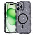 Husă MagSafe iPhone 16 Pro Wave-Edge Laser Glitter - Negru translucid