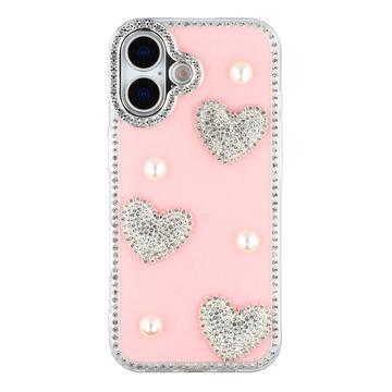 Husă hibridă iPhone 16 Dragoste strălucitoare și perlă - roz