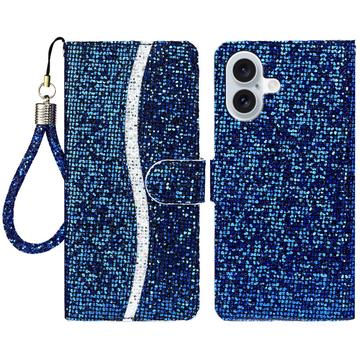 iPhone 16 - Husă elegantă cu sclipici pentru portofel - albastru