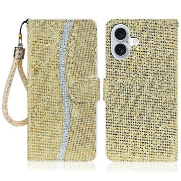 iPhone 16 Husă portofel elegantă cu sclipici - Auriu
