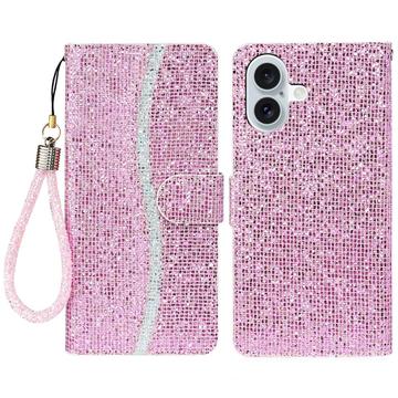 iPhone 16 - Husă portofel elegantă cu sclipici - roz