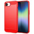 Husă TPU Brushed iPhone 16e - Fibră de Carbon - Roșu