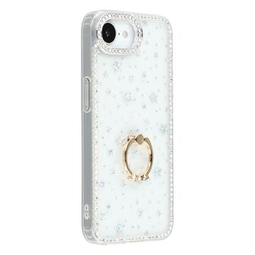 Husă hibridă cu suport pentru inel iPhone 16e CrystalGlow - Stele / Transparent