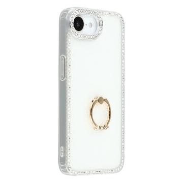 Husă hibridă cu suport pentru inel iPhone 16e CrystalGlow - Alb