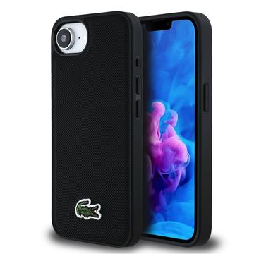 Husă iPhone 16e Lacoste Iconic Petit Pique Woven Logo - MagSafe compatibil - Negru