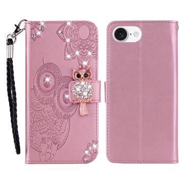 Husa portofel cu strasuri iPhone 16e - Auriu Roze