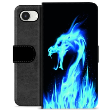 Husă Portofel Premium - iPhone 16e - Dragon din Foc Albastru