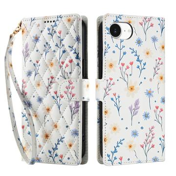 iPhone 16e Husă portofel cu motive florale rombice