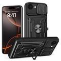 Husă Hibridă iPhone 16e cu Inel Rotativ cu Ecran pentru Cameră - Negru