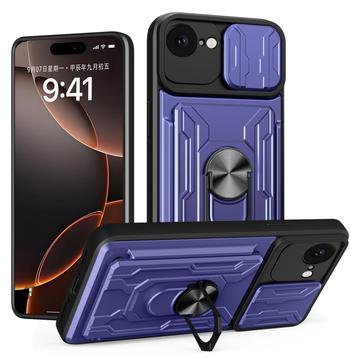Husă Hibridă iPhone 16e cu Inel Rotativ cu Ecran pentru Cameră - Albastru