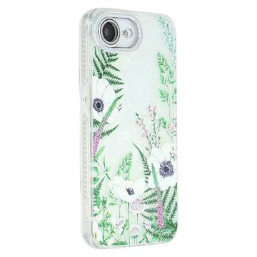 Husă Hybrid cu camera de protecție iPhone 16e IMD galvanizat cu arc - Flori verzi