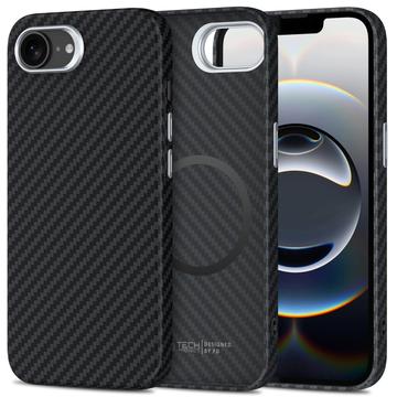 Husă din plastic iPhone 16e Tech-Protect Ion Carbon - compatibilă cu MagSafe - negru / argintiu