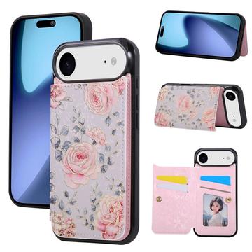 Husă iPhone 17 Air cu imprimeu floral și suport pentru carduri RFID - Trandafiri