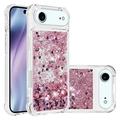 Husă TPU iPhone Air Glitter Quicksand - Inimioare din aur roz