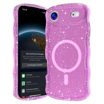 Husă MagSafe iPhone 17 Air Wave-Edge Laser Glitter - roz translucid