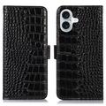 Husă Piele Portofel cu RFID iPhone 17 - Crocodile