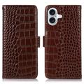 Husă Piele Portofel cu RFID iPhone 17 - Crocodile - Maro