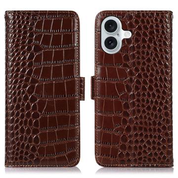 Husă Piele Portofel cu RFID iPhone 17 - Crocodile - Maro