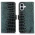 Husă Piele Portofel cu RFID iPhone 17 - Crocodile - Verde