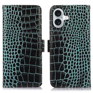 Husă Piele Portofel cu RFID iPhone 17 - Crocodile - Verde