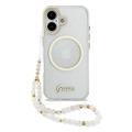 Husă cu curea iPhone 17 Guess IML Glitter Script - Compatibilă cu MagSafe - Transparentă