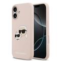 Husă MagSafe din silicon lichid iPhone 17 Karl Lagerfeld Double Heads - roz