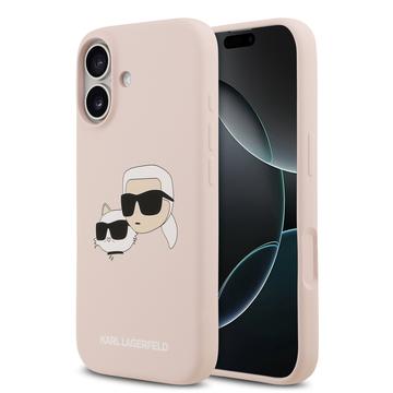 Husă MagSafe din silicon lichid iPhone 17 Karl Lagerfeld Double Heads - roz