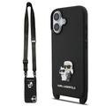 Husă iPhone 17 Karl Lagerfeld Saffiano Crossbody Metal Karl & Choupette - Negru